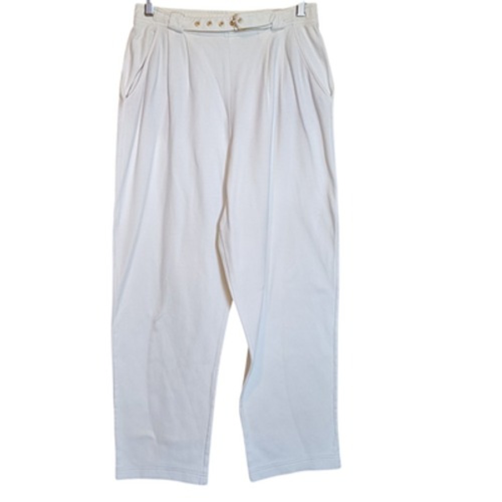 St John Sport Pants Womens Medium White High Waist Track Pant 100% Cotton Italy